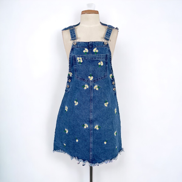 Divided by H&M Denim Mini Floral Overall Dress - Picture 1 of 6